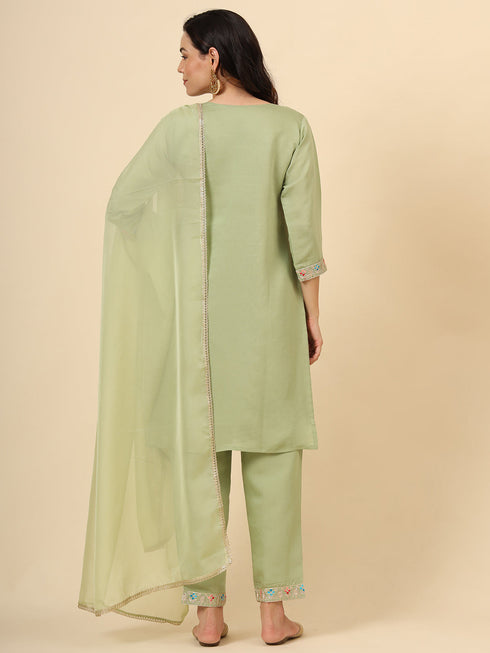 Green Silk Blend Pant Suit Acy9474 Closure View