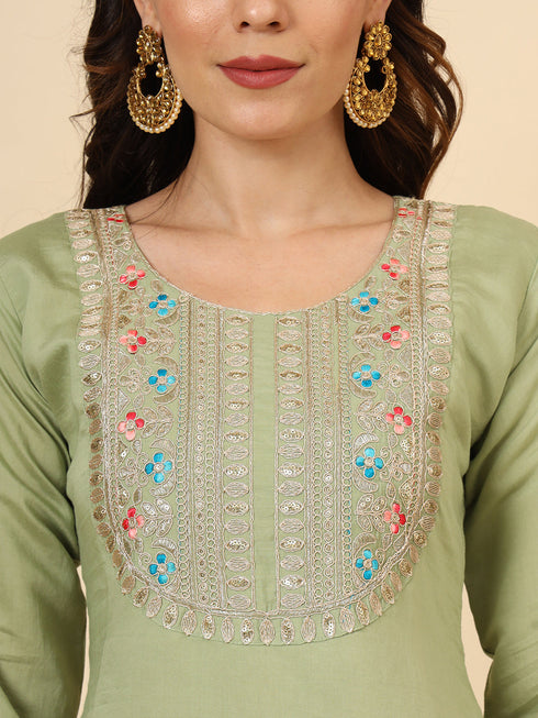 Green Silk Blend Pant Suit Acy9474 Back View