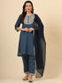 Teal Blue Silk Blend Pant Suit Acy9475