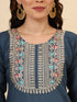 Teal Blue Silk Blend Pant Suit Acy9475 Back View