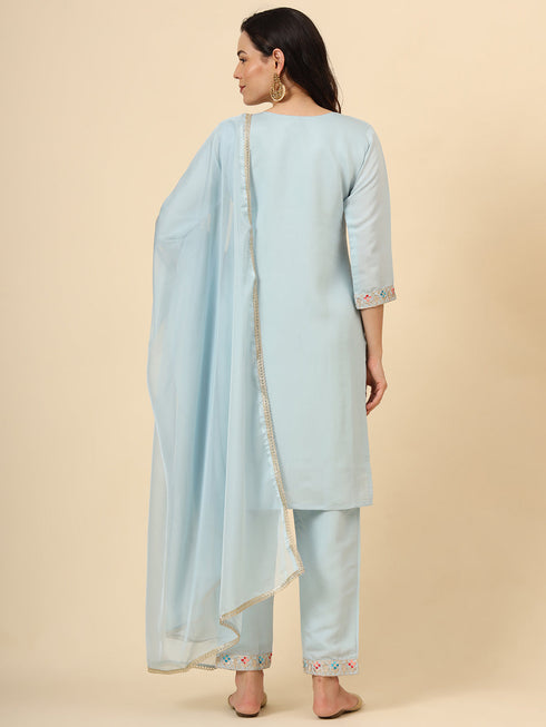 Sky Blue Silk Blend Pant Suit Acy9476 Closure View