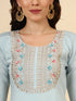 Sky Blue Silk Blend Pant Suit Acy9476 Back View