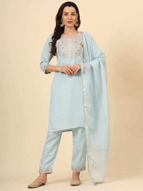 Sky Blue Silk Blend Pant Suit Acy9476