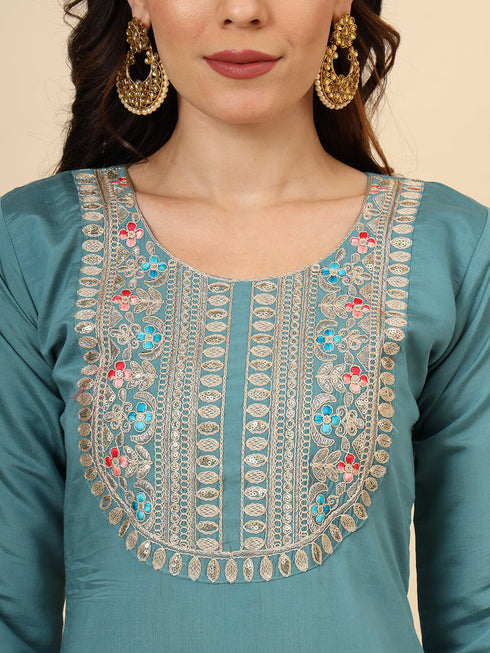 Teal Silk Blend Pant Suit Acy9477 Back View