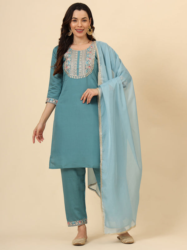 Teal Silk Blend Pant Suit Acy9477