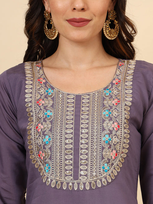 Purple Silk Blend Pant Suit Acy9478 Back View