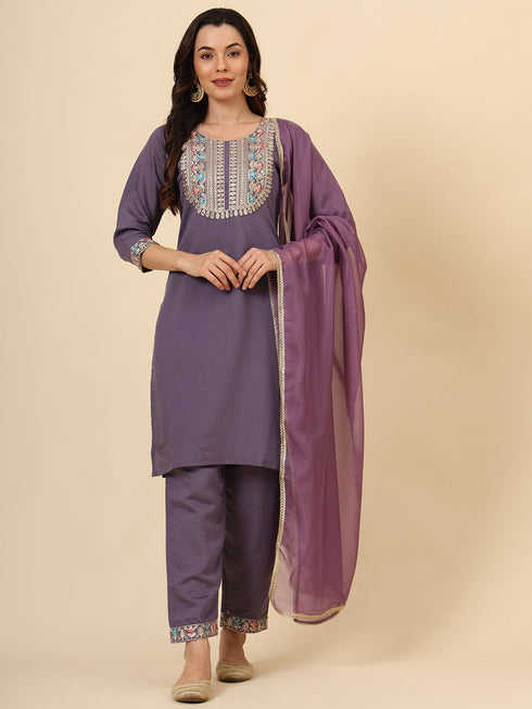Purple Silk Blend Pant Suit Acy9478
