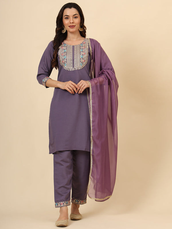 Purple Silk Blend Pant Suit Acy9478