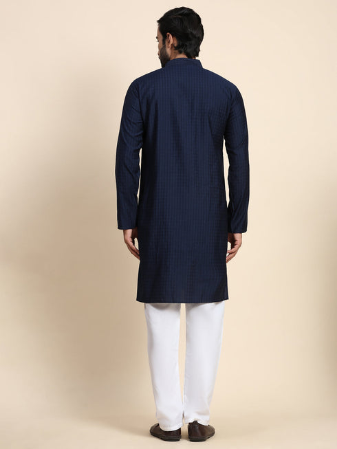 Navy Blue Kurta Viscose Rayon Payjama Closure View