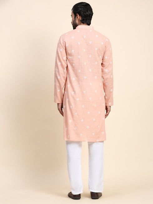 Peach Kurta Cotton Payjama Closure View