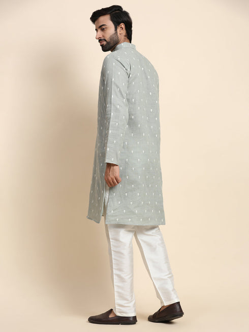 Green Kurta Cotton Payjama Closure View