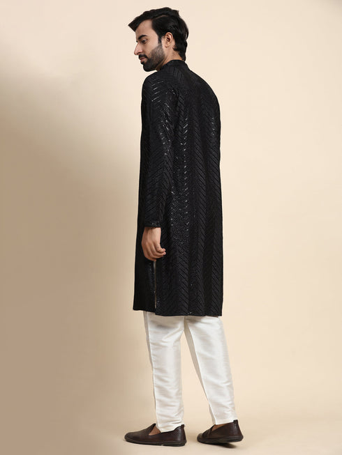 Black Kurta Cotton Payjama Closure View