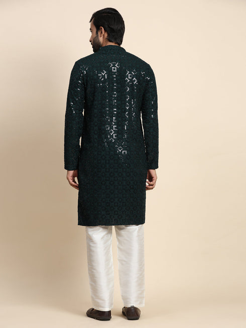 Green Kurta Cotton Payjama Closure View