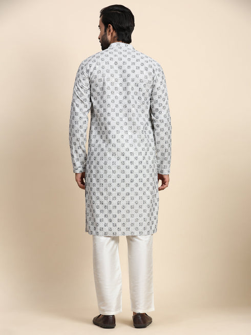 Grey Kurta Cotton Payjama Closure View