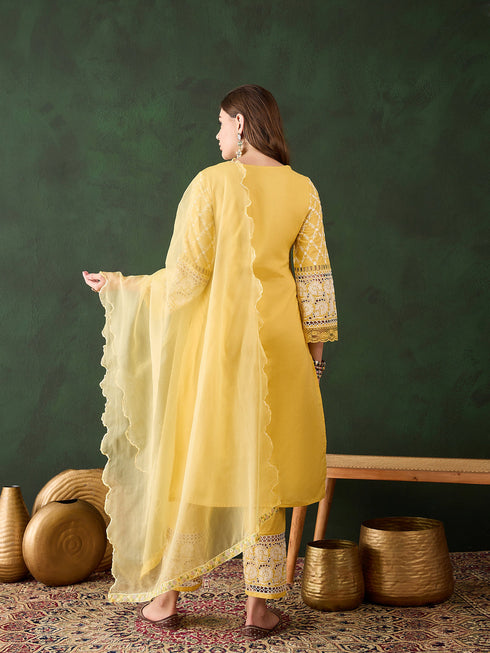 Yellow Cotton Pant Suit Acy9524 Closure View