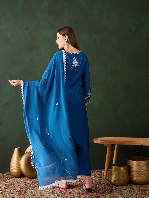 Blue Chanderi Pant Suit Acy9526 Closure View
