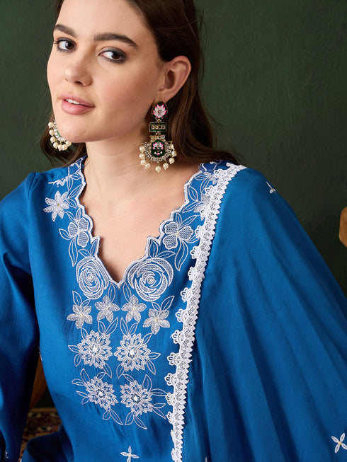 Blue Chanderi Pant Suit Acy9526 Back View