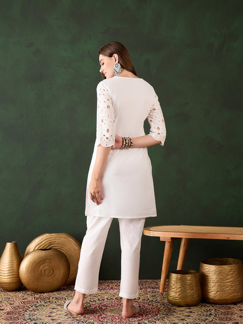 White Cotton Pant Suit Acy9527 Closure View