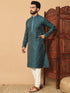 Green Kurta Jacquard Payjama Closure View