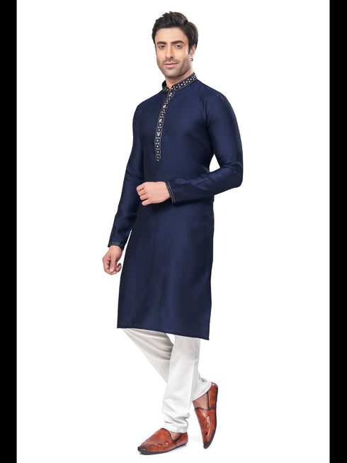 Blue Kurta Jacquard Payjama Closure View