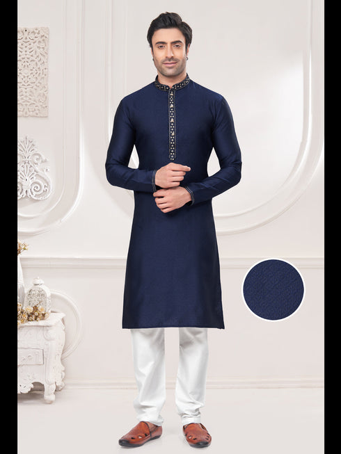 Blue Kurta Jacquard Payjama