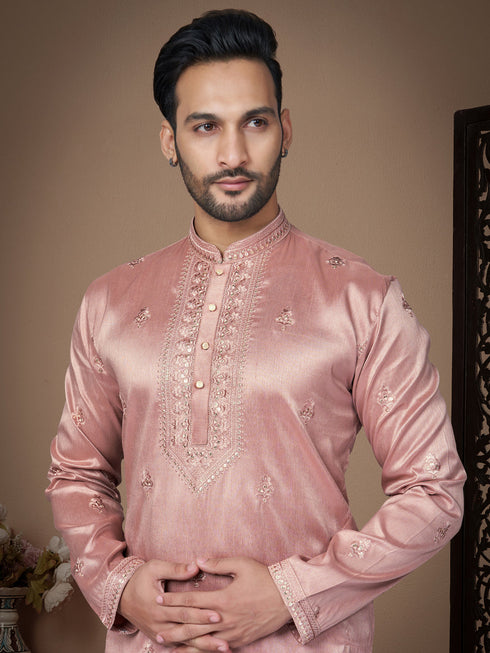 Pink Kurta Silk Payjama Closure View
