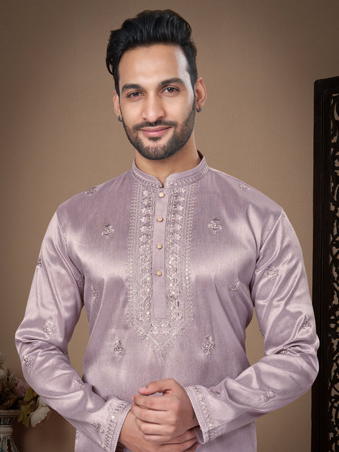 Purple Kurta Silk Payjama Closure View