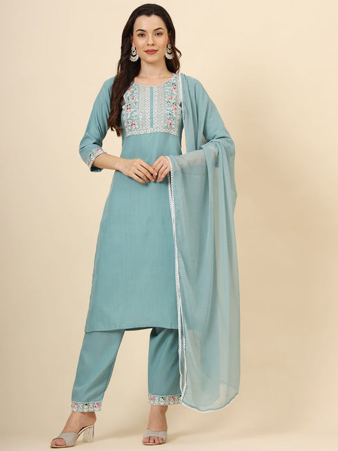 Blue Cotton Pant Suit Acy9578