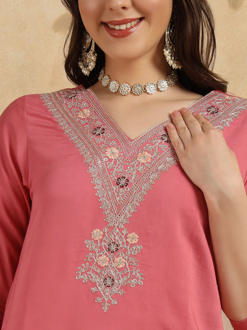 Pink Chanderi Pant Suit Acy9725 Back View