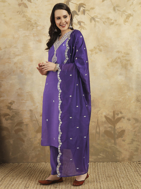 Lavender Chanderi Pant Suit Acy9726 Closure View