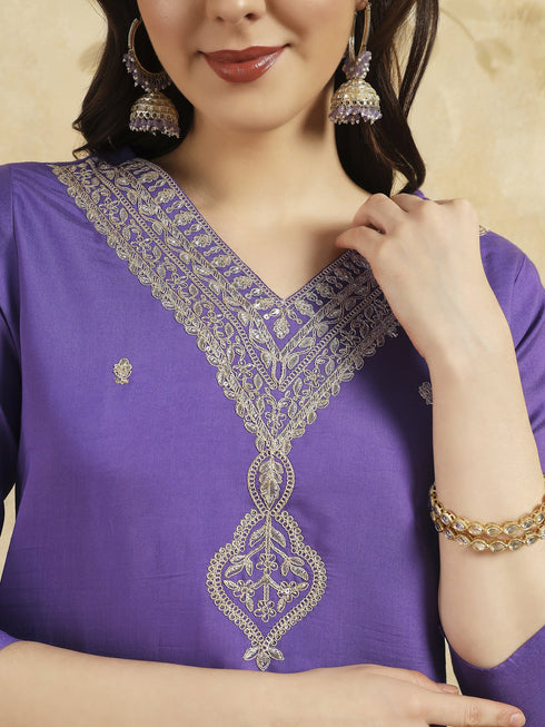 Lavender Chanderi Pant Suit Acy9726 Back View