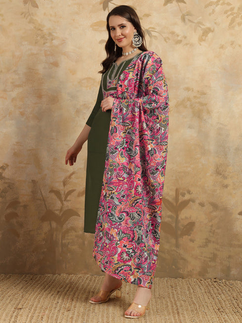 Green Chanderi Pant Suit Acy9727 Closure View
