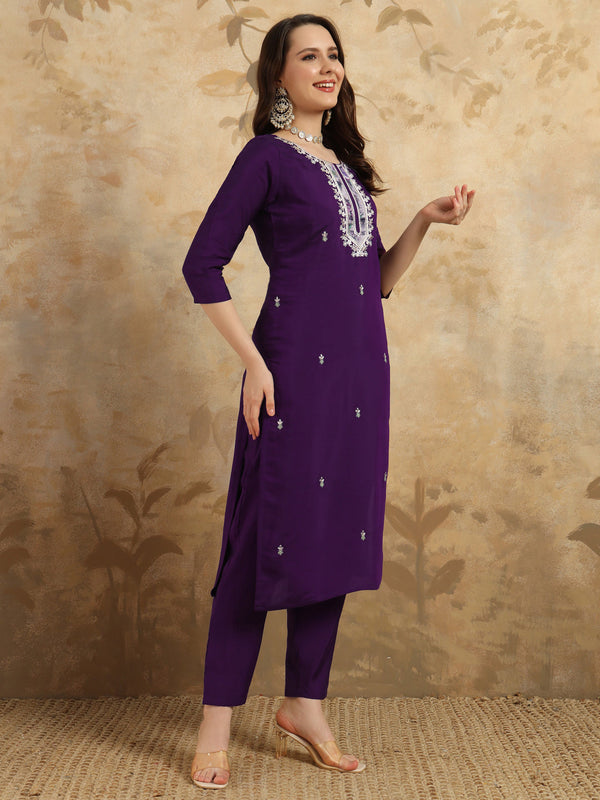 Wine Chanderi Pant Suit Acy9729