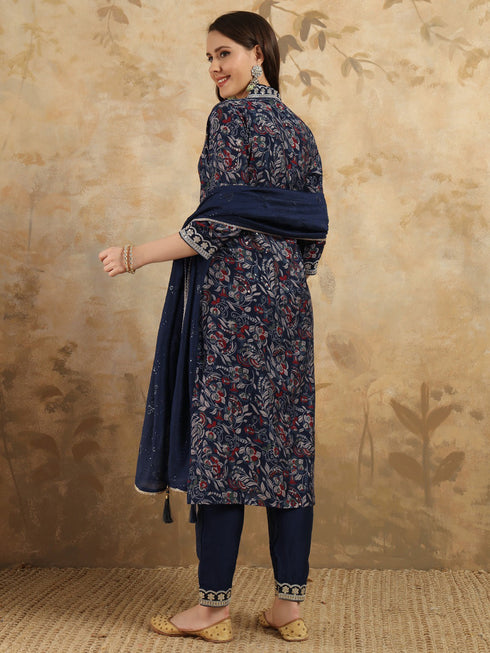 Navy Blue Viscose Chanderi Pant Suit Acy9760 Closure View