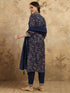 Navy Blue Viscose Chanderi Pant Suit Acy9760 Closure View