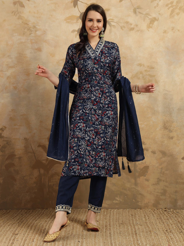 Navy Blue Viscose Chanderi Pant Suit Acy9760