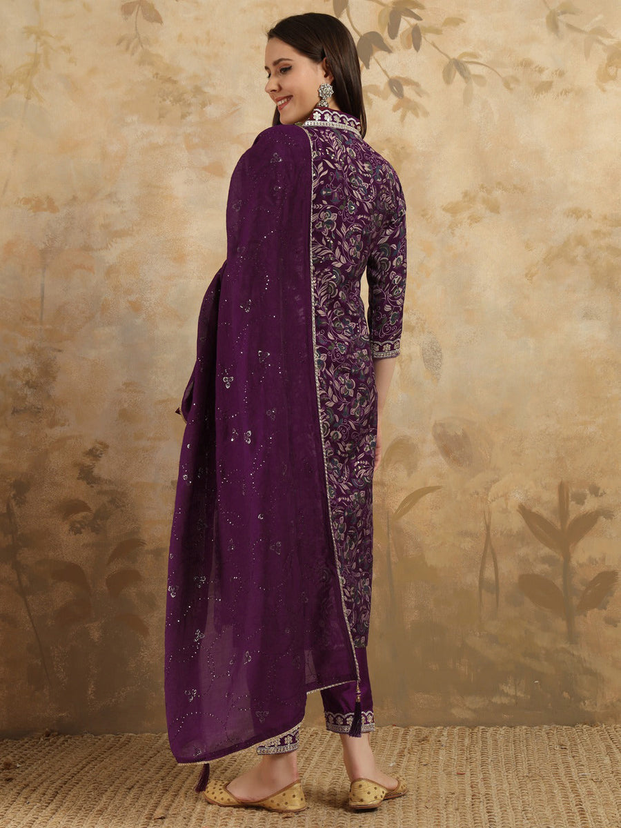 Wine Viscose Chanderi Pant Suit Acy9761 Wine Designer Printed ...