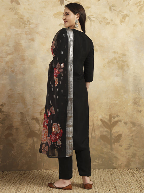 Black Chanderi Pant Suit Acy9762 Closure View