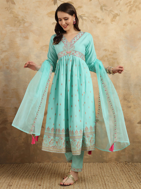 Sky Blue Rayon Slub Pant Suit Acy9765 Salwar Kameez