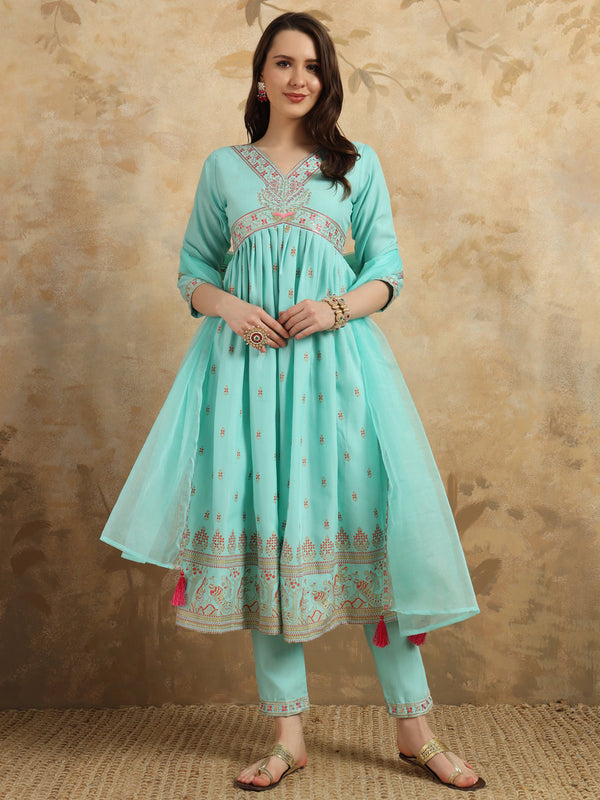 Sky Blue Rayon Slub Pant Suit Acy9765