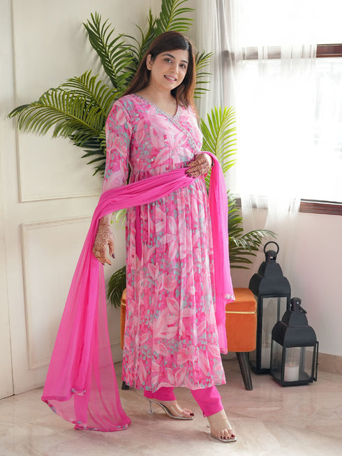 Pink Georgette Pant Suit Acy9767 Closure View