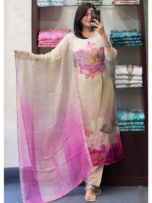 Pink Taby Silk Pant Suit Acy9768 Closure View