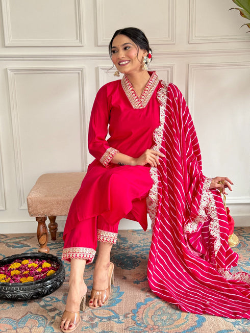 Red Chanderi Pant Suit Acy9769 Closure View
