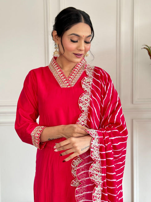 Red Chanderi Pant Suit Acy9769 Back View