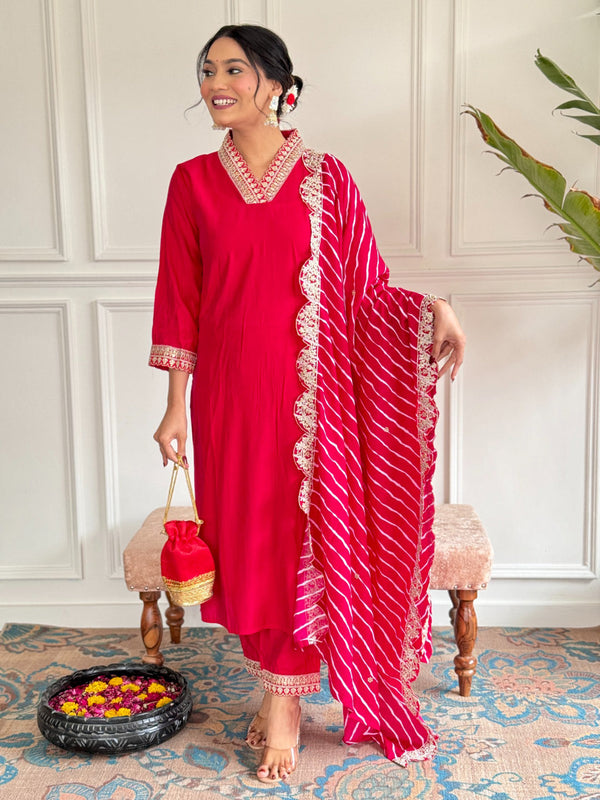 Red Chanderi Pant Suit Acy9769