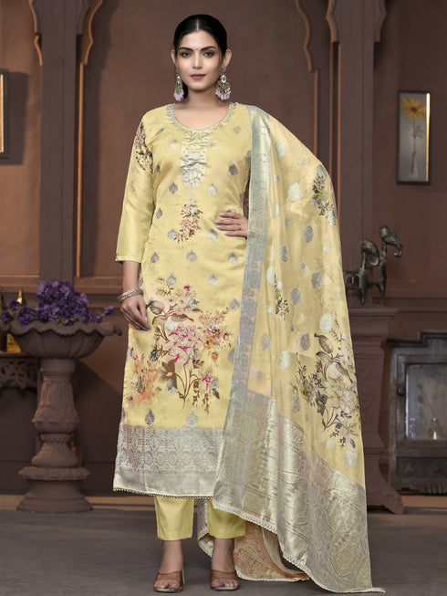 Yellow Viscose Organza Pant Suit Acy9824