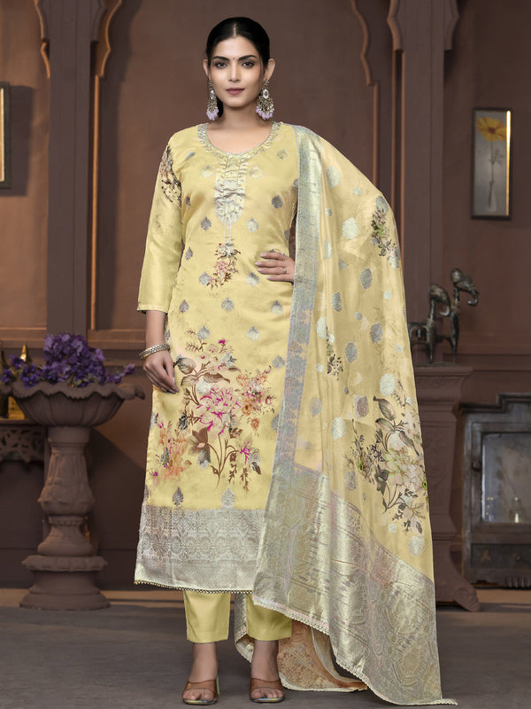 Yellow Viscose Organza Pant Suit Acy9824