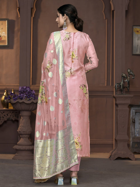 Peach Viscose Organza Pant Suit Acy9825 Closure View