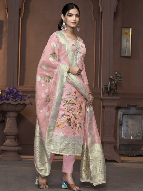 Peach Viscose Organza Pant Suit Acy9825 Salwar Kameez