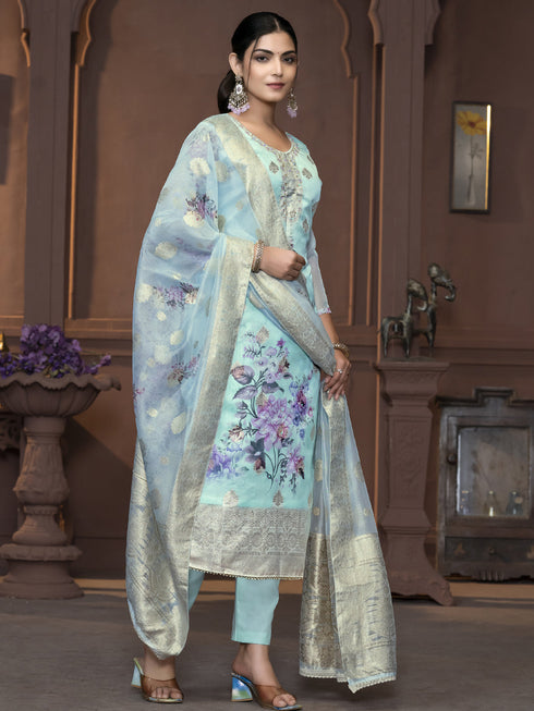 Blue Viscose Organza Pant Suit Acy9826 Salwar Kameez